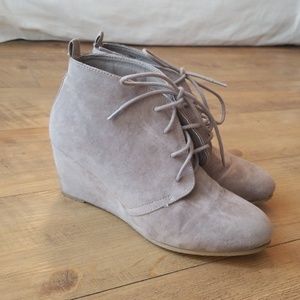 Faux suede wedge booties